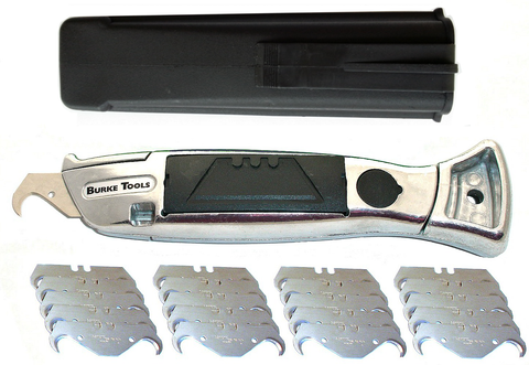 BURKE TOOLS K550 SILVER KNIFE with 20 GERMAN BLADES CHOOSE: DEEP HOOK, SMALL HOOK, CONCAVE OR STRAIGHT UTILITY